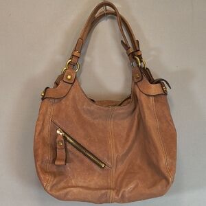 Luana Brown Leather Shoulder Bag Gold Accents